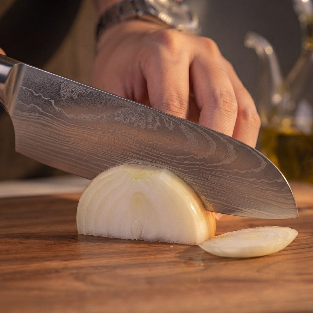 Santokumesser mit Griff aus laminiertem Holz