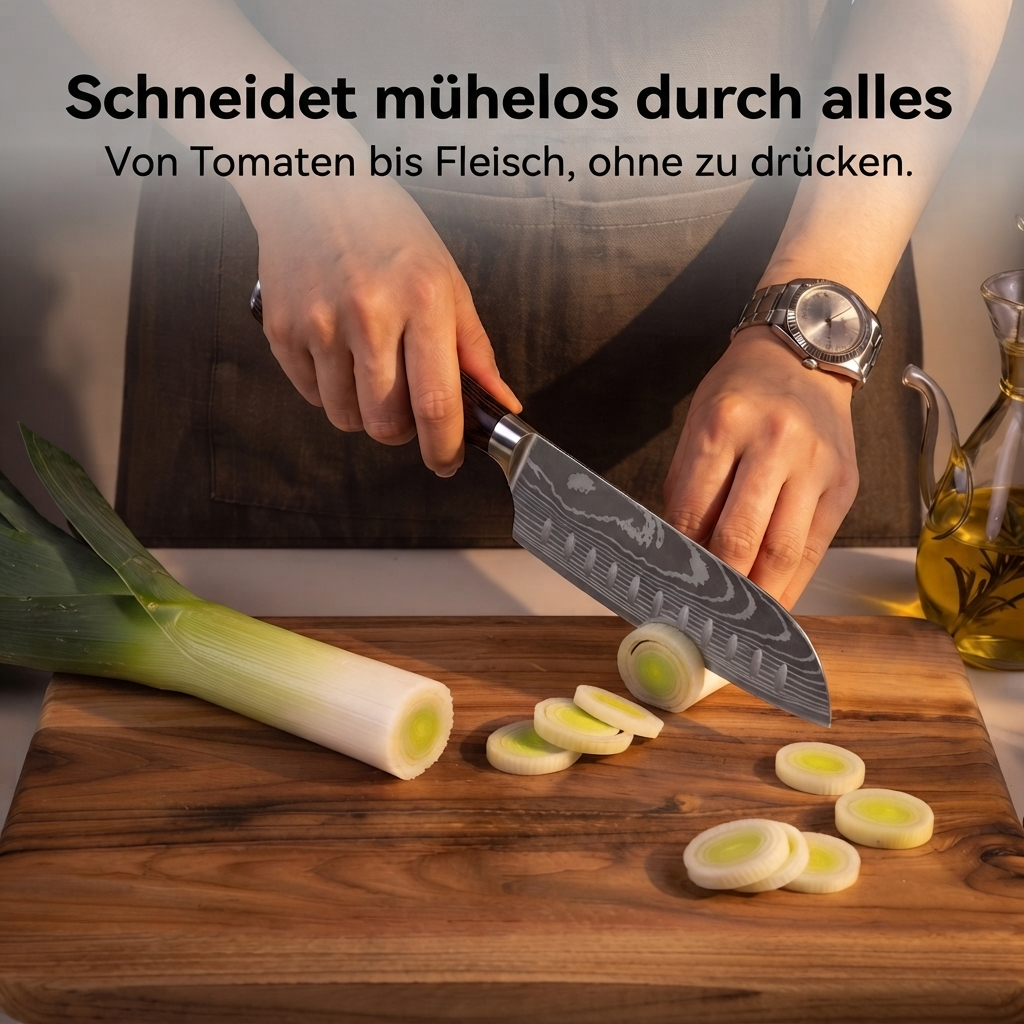 Santokumesser mit Griff aus laminiertem Holz