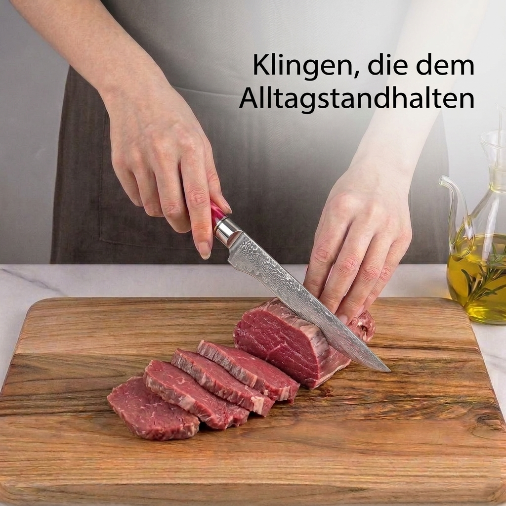 8-teiliges Set mit rotem Harzgriff — Griffe aus stabilisiertem Holz