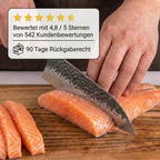 Santokumesser aus echtem Damaststahl, Griff aus stabilisiertem Holz
