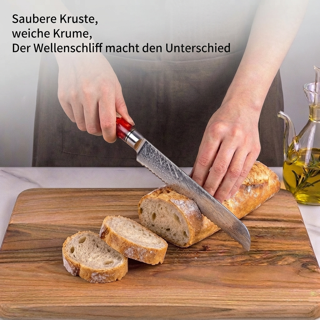 Brotmesser mit rotem Harzgriff