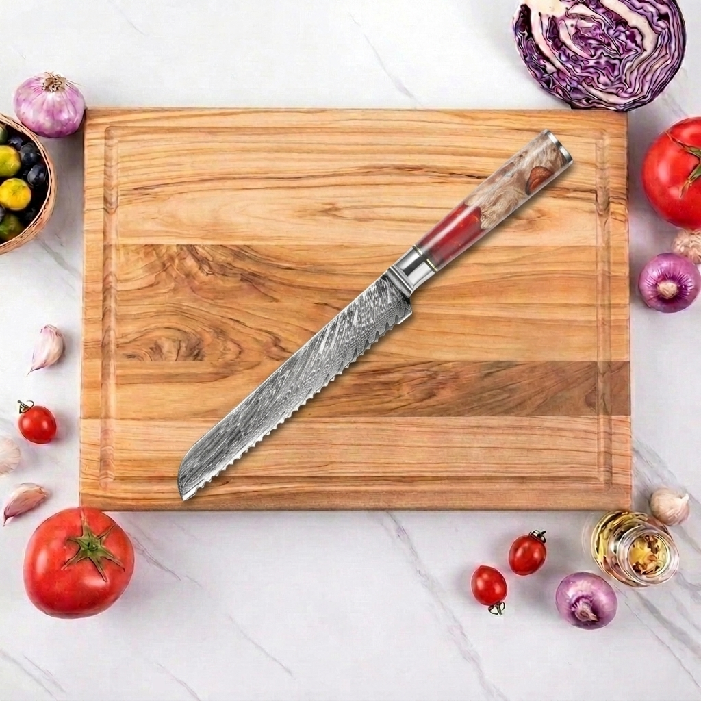 Brotmesser mit rotem Harzgriff