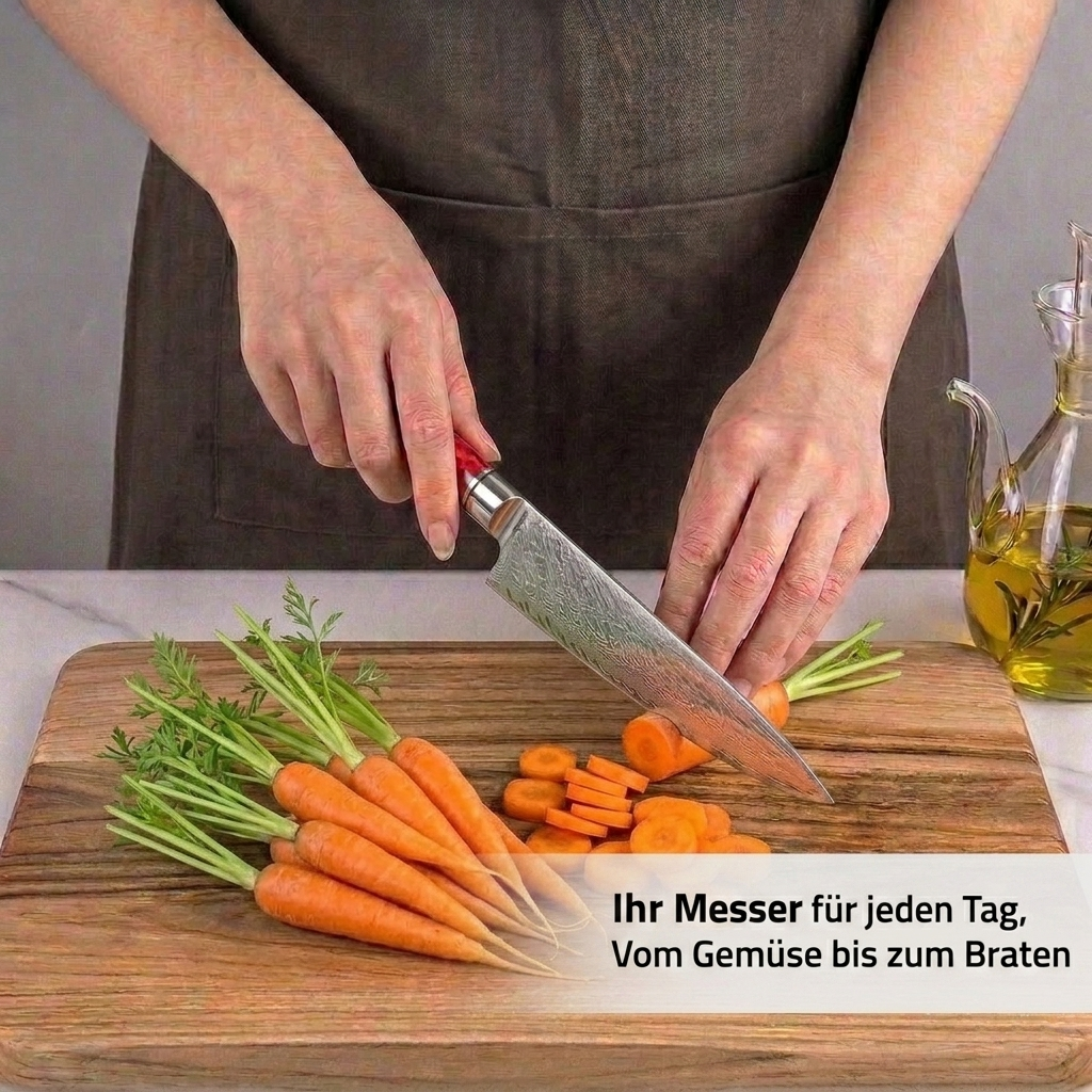 Kochmesser mit rotem Harzgriff