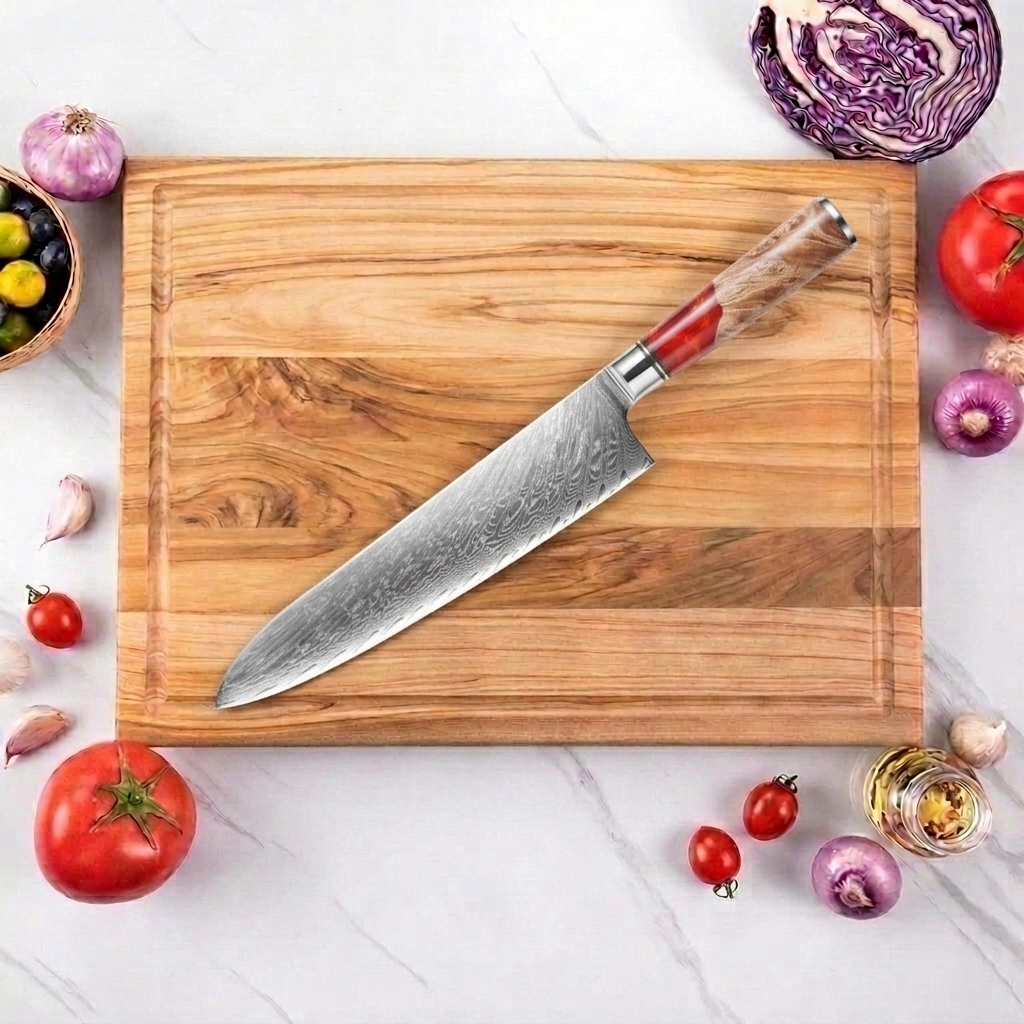 Kochmesser mit rotem Harzgriff