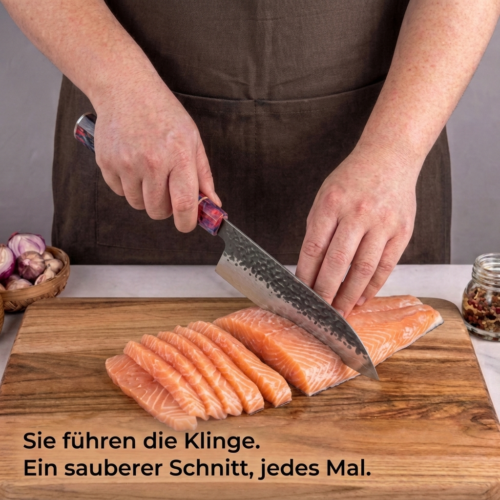Santokumesser aus echtem Damaststahl, Griff aus stabilisiertem Holz