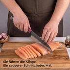 Santokumesser aus echtem Damaststahl, Griff aus stabilisiertem Holz