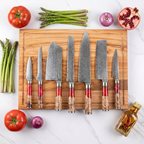 8-teiliges Set mit rotem Harzgriff — Griffe aus stabilisiertem Holz
