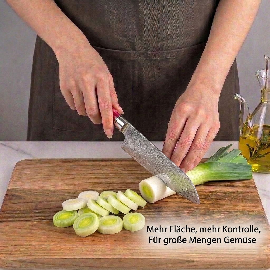 Santokumesser mit rotem Harzgriff