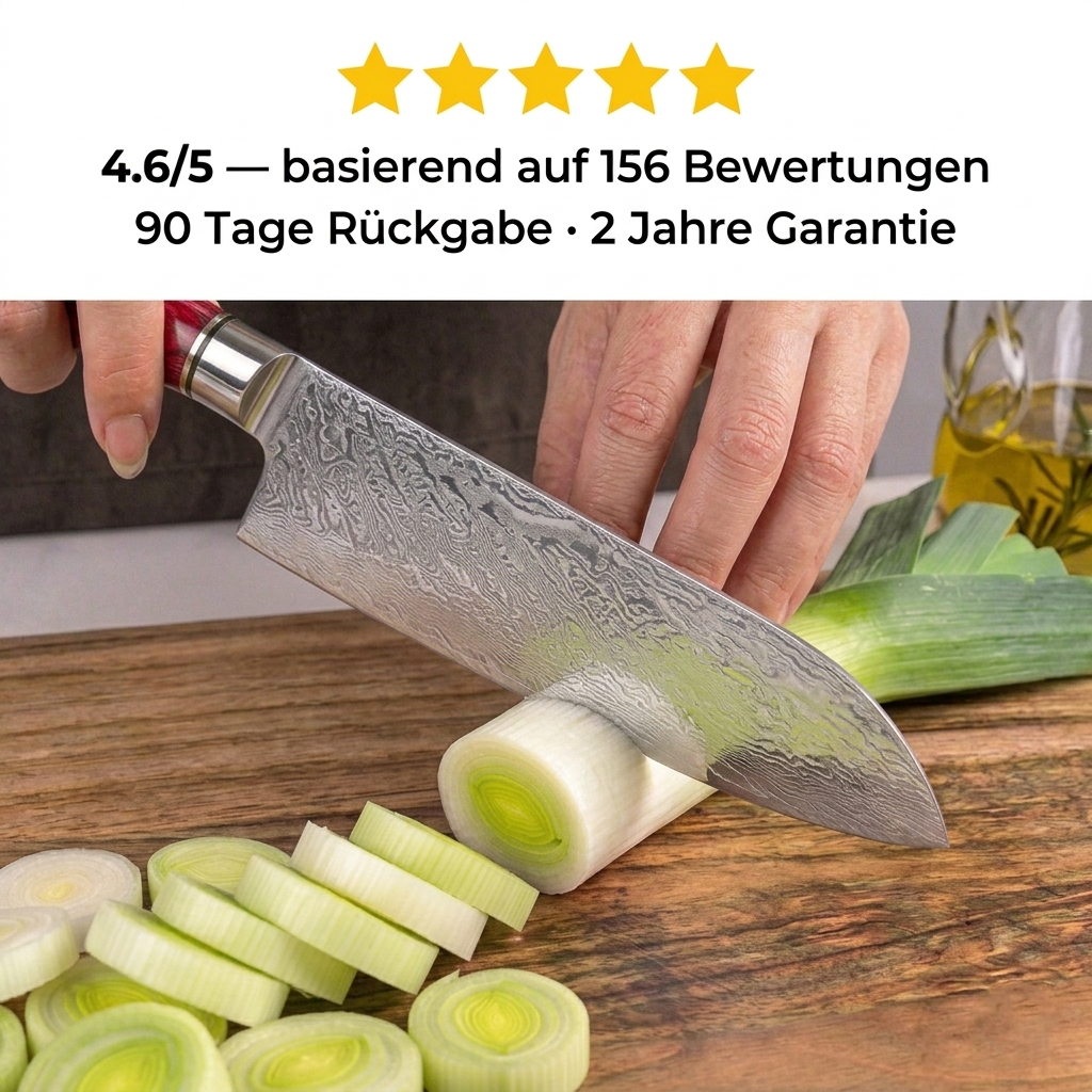 Santokumesser mit rotem Harzgriff