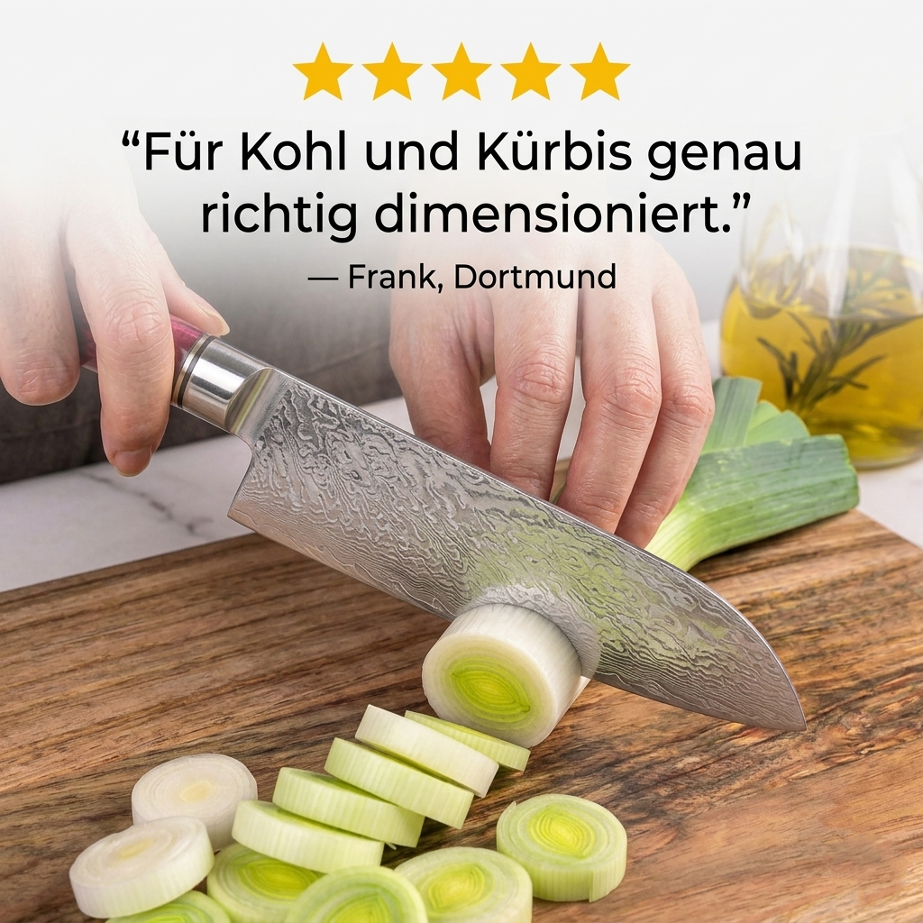 Santokumesser mit rotem Harzgriff