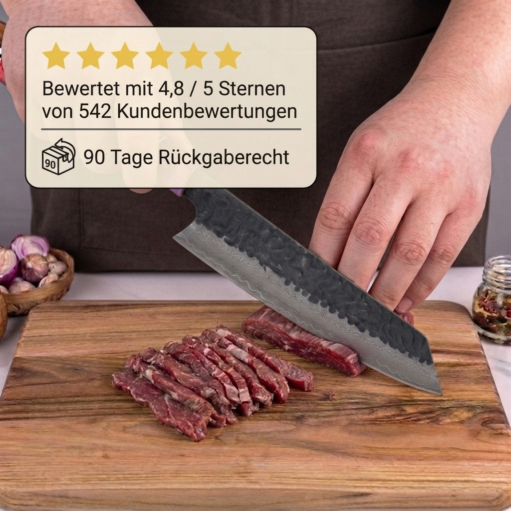 Kiritsukemesser aus echtem Damaststahl, Griff aus stabilisiertem Holz