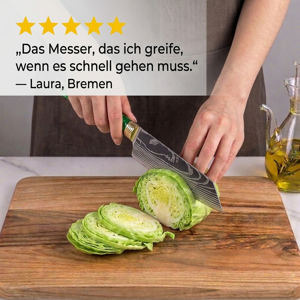 Kochmesser-Set, 9-teilig – Wellenmuster-Klinge, Griffe aus grünem Kunstharz