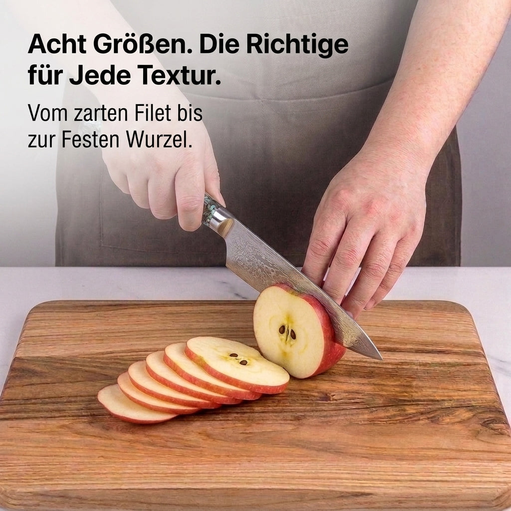 Set de couteaux de chef en acier Damas, 67 couches, manches en nacre d'ormeau