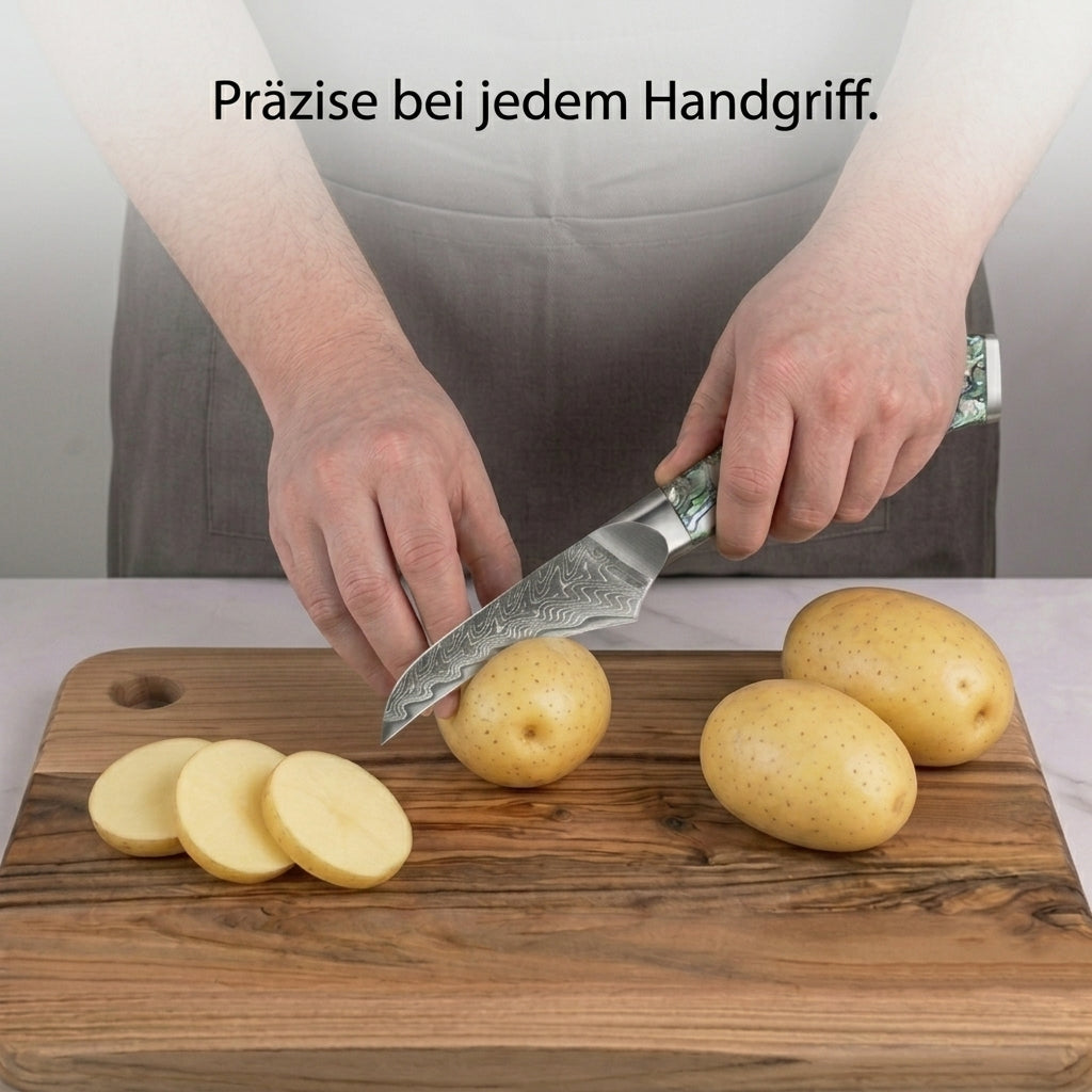 Hawkbill-Messer aus Damaststahl, 67 Lagen, Griff aus Abalone-Perlmutt