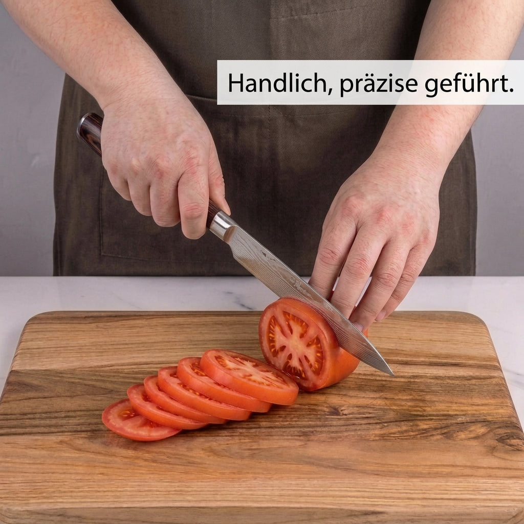 Universalmesser 13 cm aus deutschem Edelstahl, Griff aus Pakkaholz