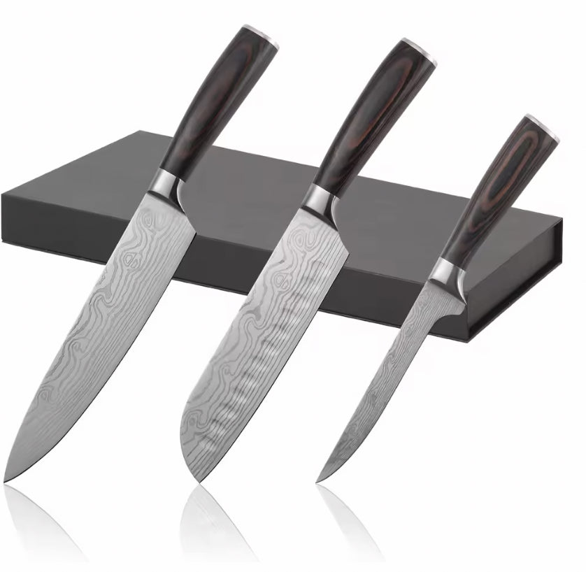 Küchenmesser-Set Damast-Optik, 3-teilig, mit Geschenkbox
