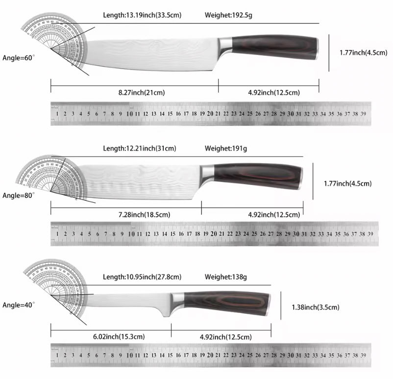 Küchenmesser-Set Damast-Optik, 3-teilig, mit Geschenkbox