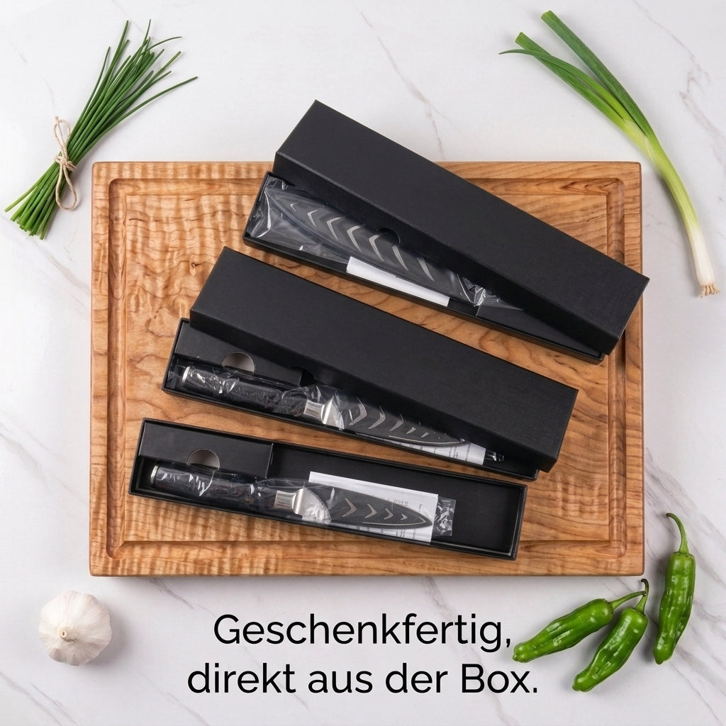Küchenmesser-Set Damast-Optik, 10-teilig, mit Pakkaholzgriff