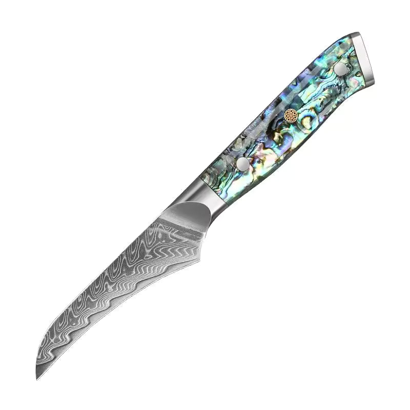 Hawkbill-Messer aus Damaststahl, 67 Lagen, Griff aus Abalone-Perlmutt