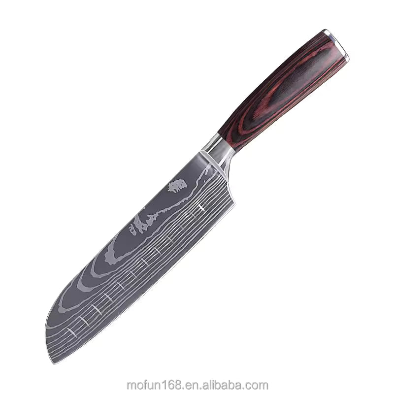 Santokumesser 7" aus deutschem Edelstahl, Griff aus Pakkaholz