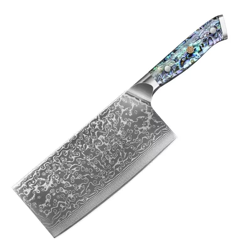 Fleischmesser aus Damaststahl, 67 Lagen, Griff aus Abalone-Perlmutt