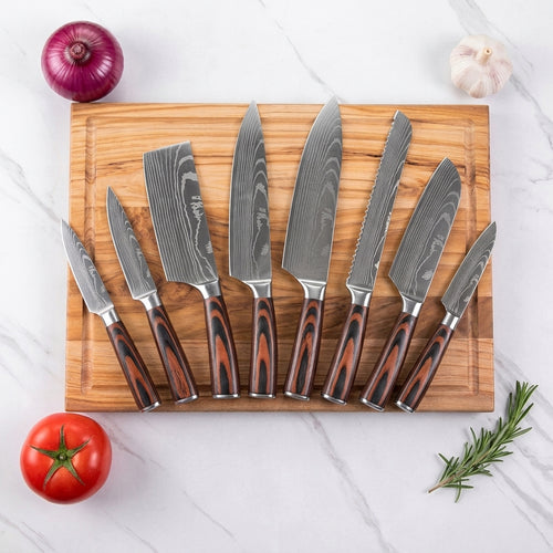 Kochmesser-Set Damast-Optik, 1–10-teilig, wählbar
