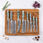 Set de couteaux de chef en acier Damas, 67 couches, manches en nacre d'ormeau