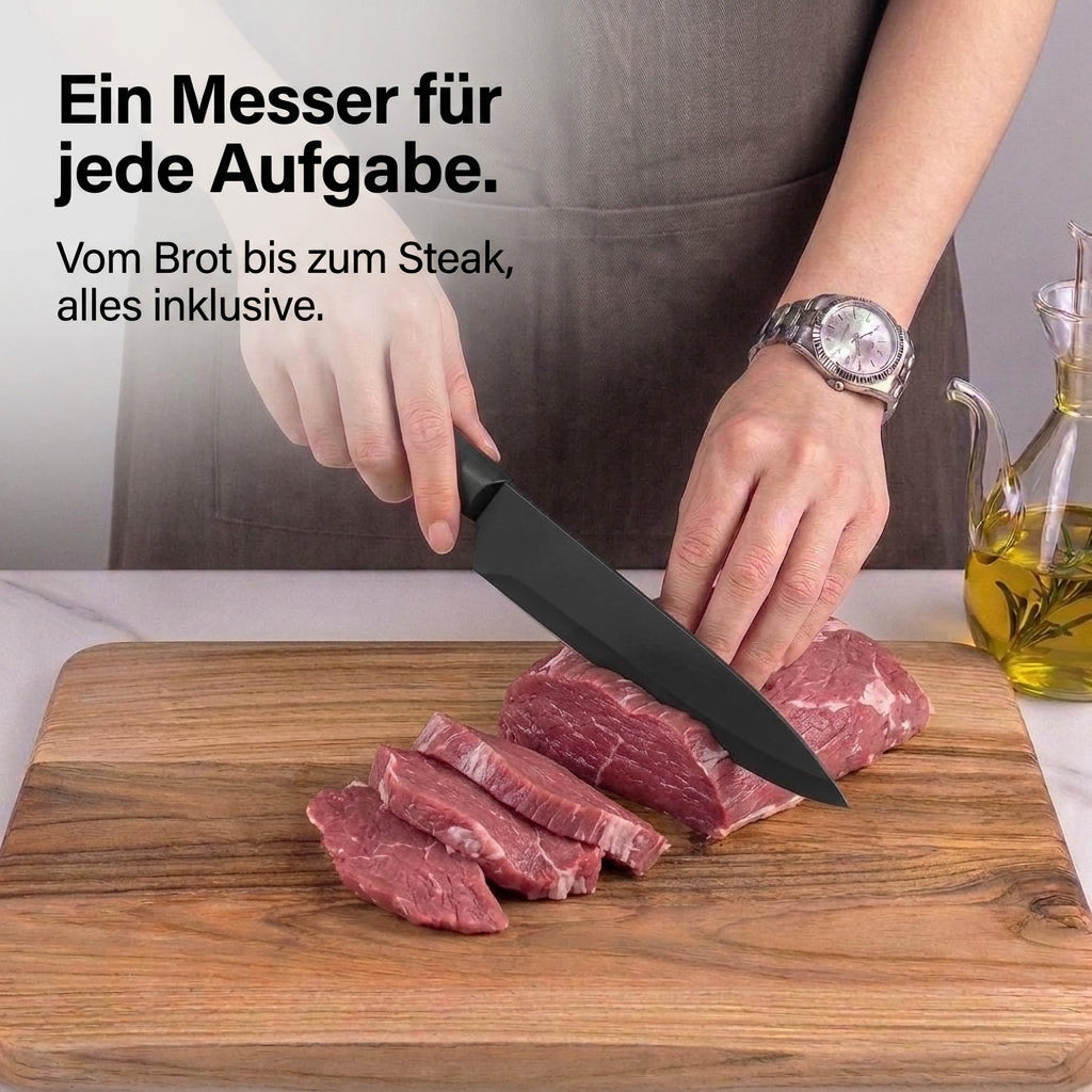 Küchenmesser-Set Mattschwarz, 14-teilig, mit Block