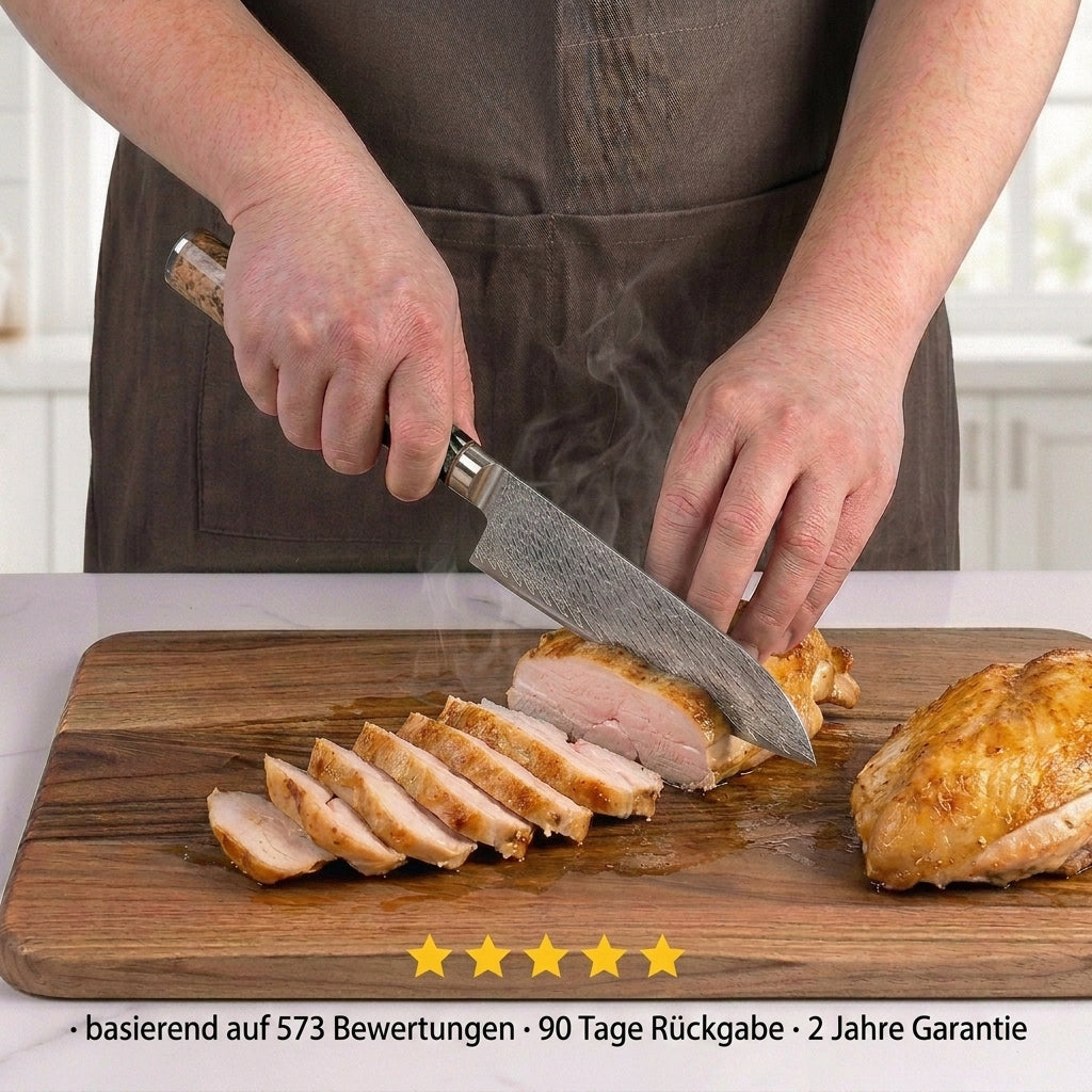 Damast-Messerset, 9-teilig – Griff aus stabilisiertem Holz