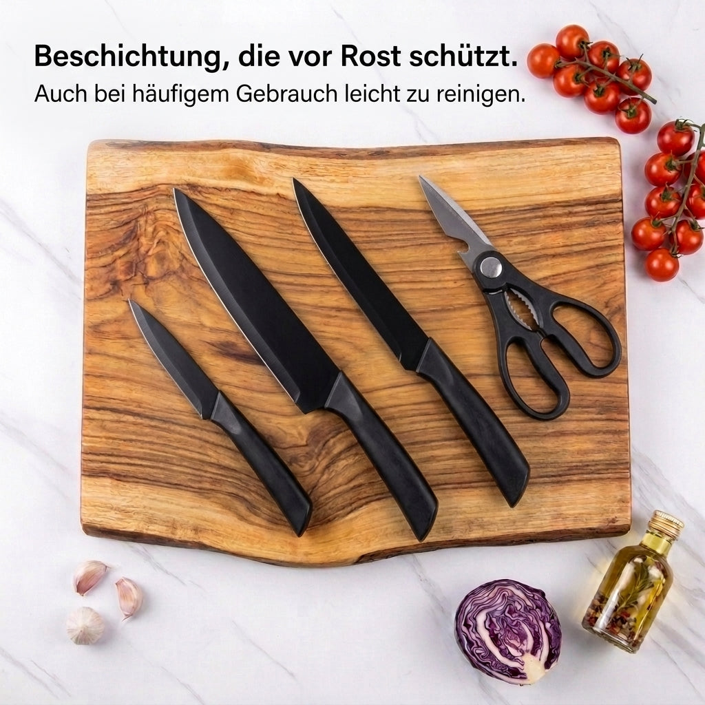 Küchenmesser-Set Mattschwarz, 14-teilig, mit Block