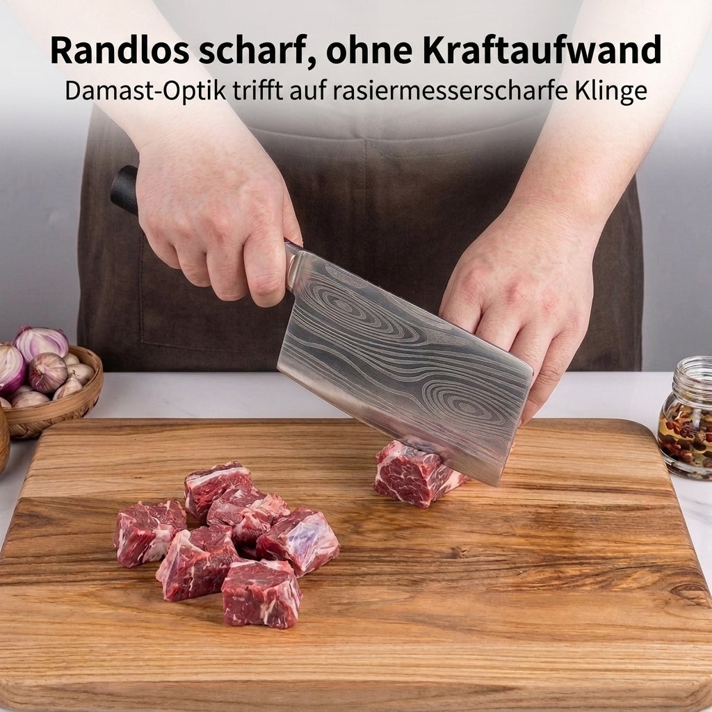 Küchenmesser-Set Damast-Optik, 6-teilig, mit Wetzstahl
