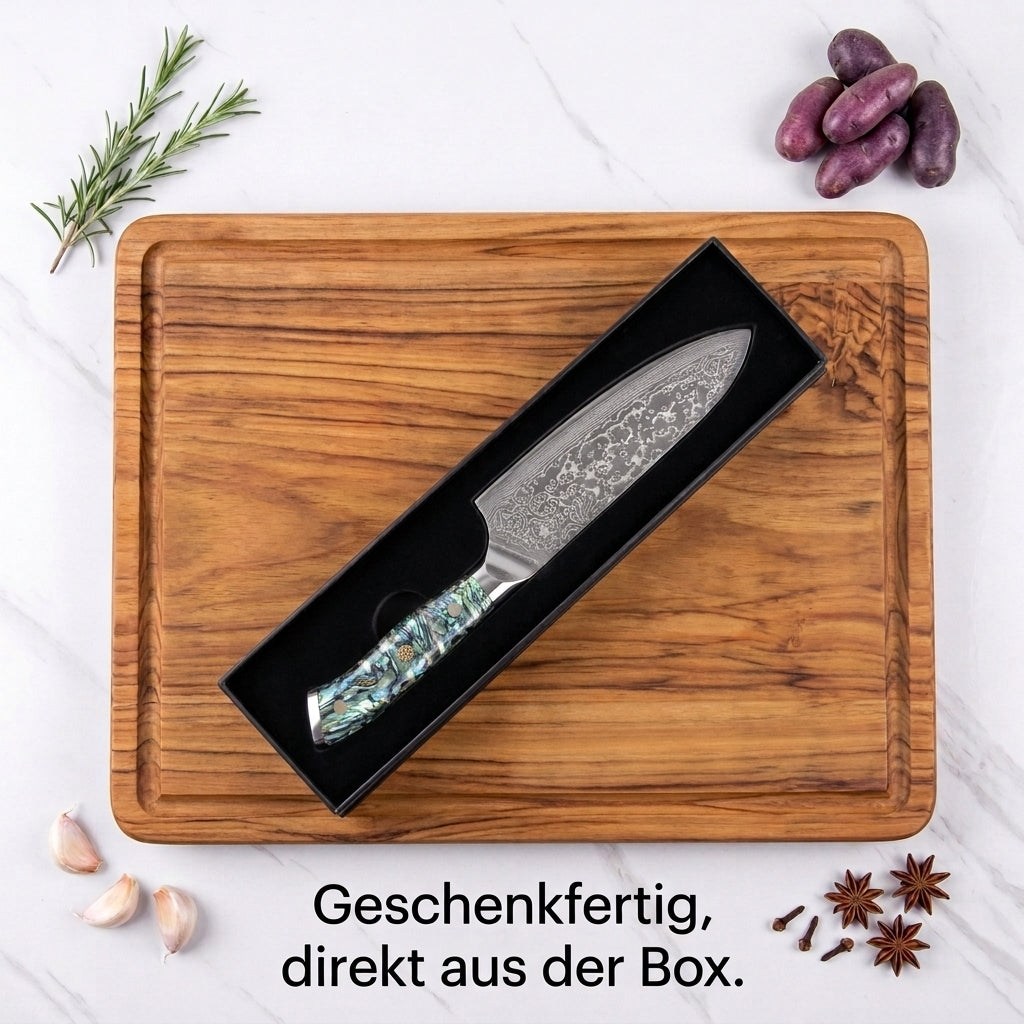 Set de couteaux de chef en acier Damas, 67 couches, manches en nacre d'ormeau
