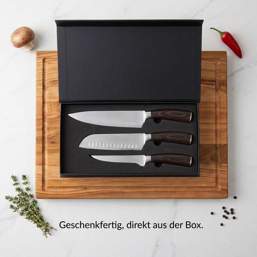 Küchenmesser-Set Damast-Optik, 3-teilig, mit Geschenkbox