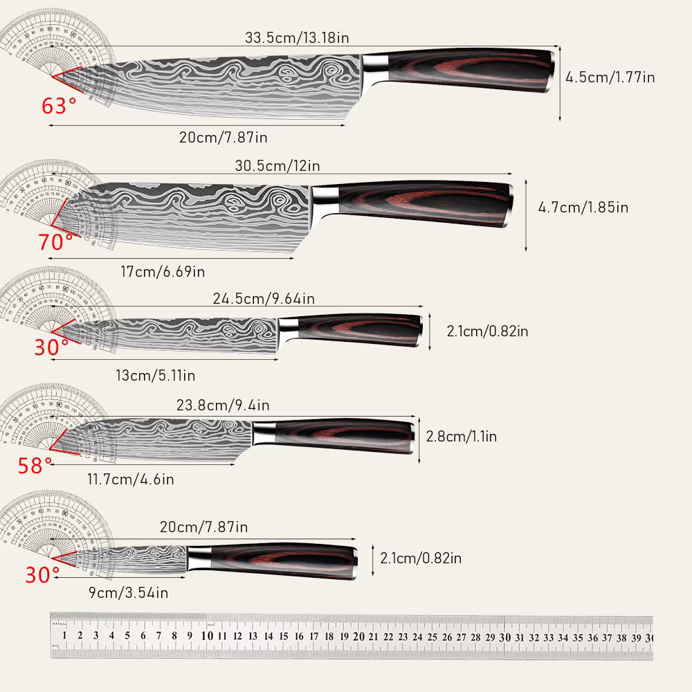 Küchenmesser-Set Damast-Optik, 5-teilig, im Geschenkkoffer