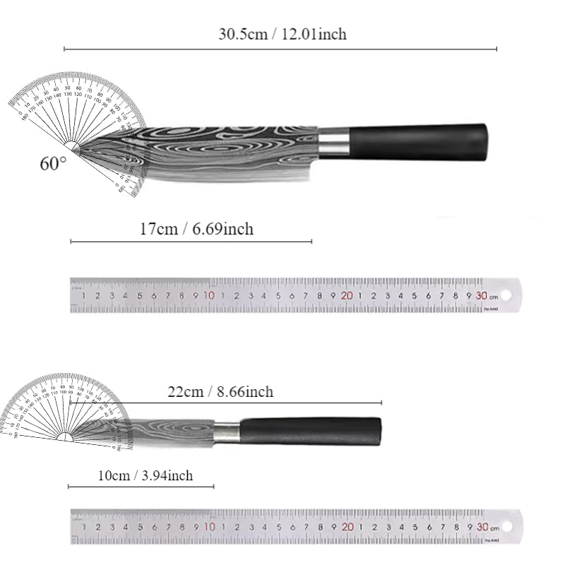 Küchenmesser-Set Damast-Optik, 6-teilig, mit Wetzstahl