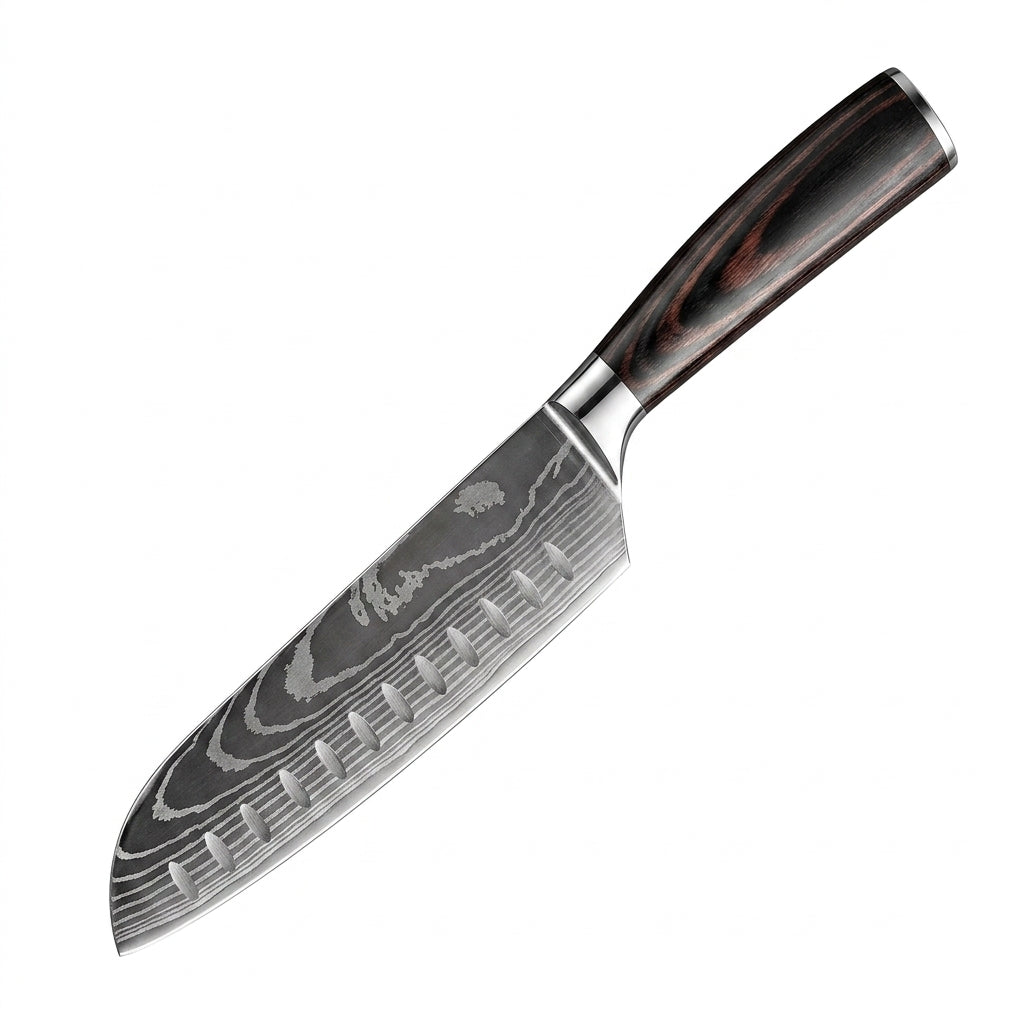 Santokumesser mit Griff aus laminiertem Holz