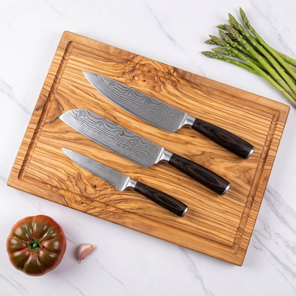 Küchenmesser-Set Damast-Optik, 3-teilig, mit Geschenkbox