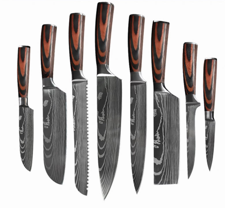 Kochmesser-Set Damast-Optik, 1–10-teilig, wählbar