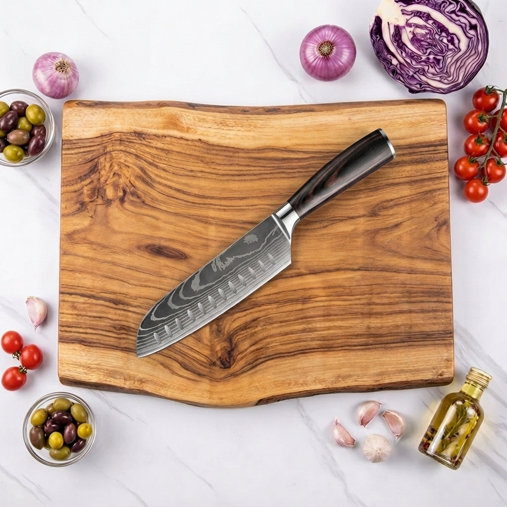 Santokumesser mit Griff aus laminiertem Holz