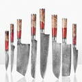 8-teiliges Set mit rotem Harzgriff — Griffe aus stabilisiertem Holz