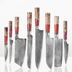 8-teiliges Set mit rotem Harzgriff — Griffe aus stabilisiertem Holz